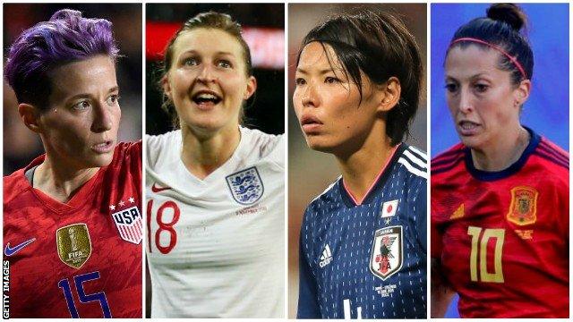 Megan Rapinoe, Ellen White, Saki Kumagai and Jennifer Hermoso