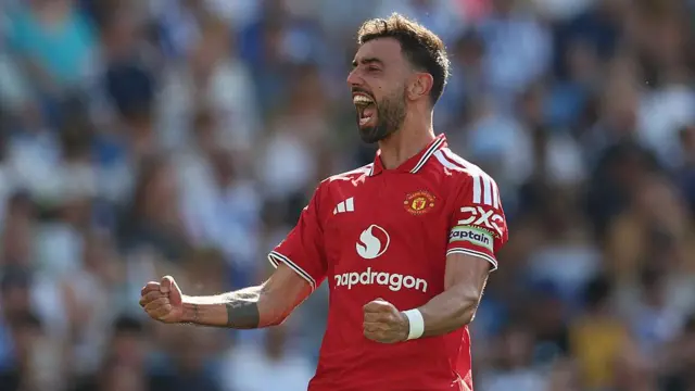 Bruno Fernandes of Manchester United celebrates 