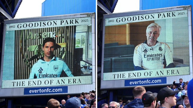 Mikel Arteta and Carlo Ancelotti video messages on the screen