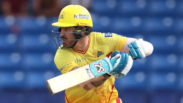 Faf du Plessis plays a cut shot while in action for Texas Super Kings