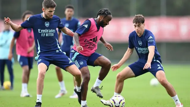 Jorginho, Raheem Sterling and Harrison Dudziak in training 