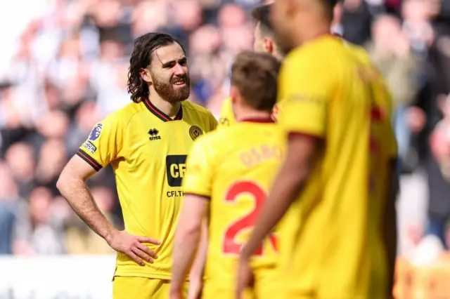 Ben Brereton Diaz reacts during Sheffield United's 5-1 defeat to Newcastle at St James' Park.