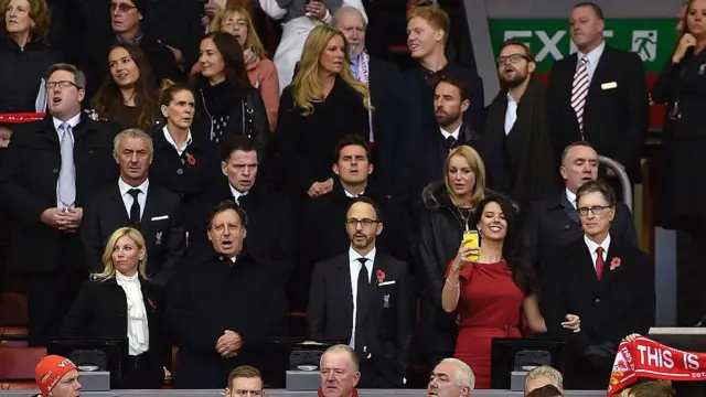 Tom Werner, Mike Gordon and John W Henry owners of Liverpool Football Club watch from the Directors Box before the Barclays Premier League match between Liverpool and Southampton at Anfield on October 25, 2015 in Liverpool, England. (Photo by Andrew Powell/Liverpool FC via Getty Images)