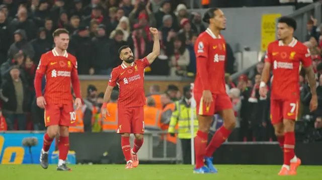 Mohamed Salah celebrates a goal for Liverpool