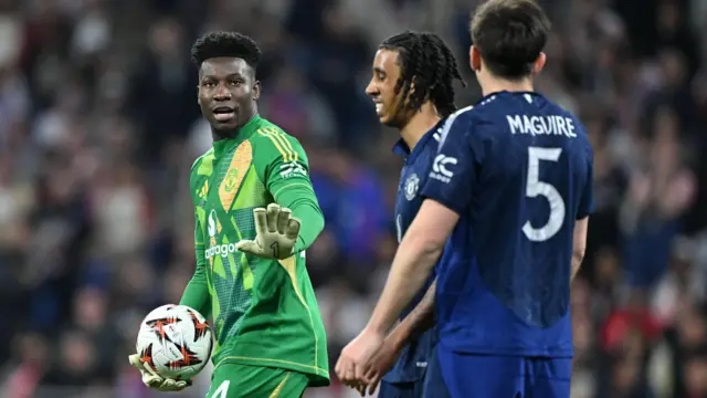 Andre Onana with ball against Lyon
