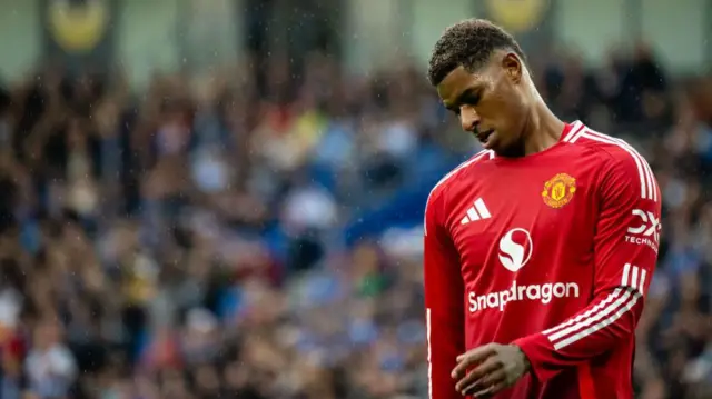 Marcus Rashford of Manchester United looks dejected