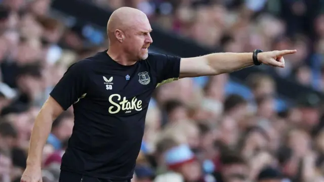 Sean Dyche, Manager of Everton, gestures during the Premier League match between Aston Villa FC and Everton FC