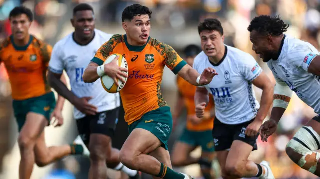Noah Lolesio before his injury playing against Fiji in Newcastle