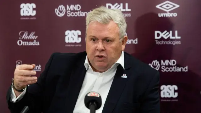 Chief executive Andrew McKinlay during a Hearts press conference at Tynecastle Park, on April 11, 2023, in Edinburgh, Scotland. (Photo by Craig Foy / SNS Group)