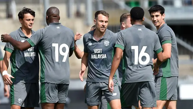 Aaron Ramsey celebrates Cardiff's pre-season win over Bristol Rovers