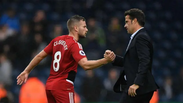 Tom Cleverley shakes hands with Marco Silva when the former was a Watford player and the latter was Hornets manager