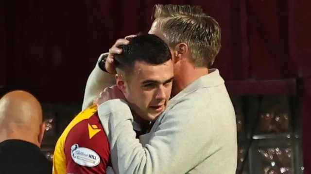 Motherwell midfielder Lennon Miller and manager Michael Wimmer