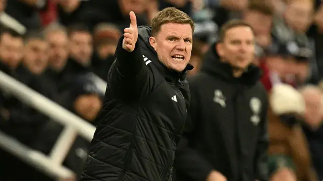 Eddie Howe looking frustrated and pointing on the touchline