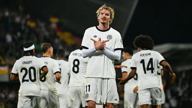 Nick Woltemade celebrates after scoring for Germany against Northern Ireland