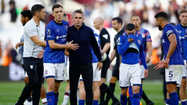 Ipswich players look dejected following their 4-1 defeat to West Ham