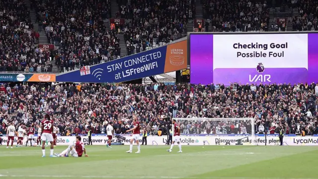 West Ham score board says 'checking goal for possible foul'
