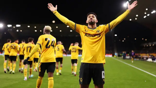 Matheus Cunha celebrates scoring the winner against Brentford