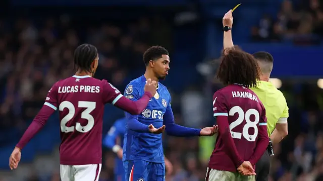 Wesley Fofana is shown a second yellow card