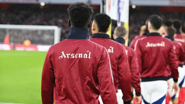 Bukayo Saka of Arsenal walks out prior to the Premier League match between Arsenal FC and Nottingham Forest