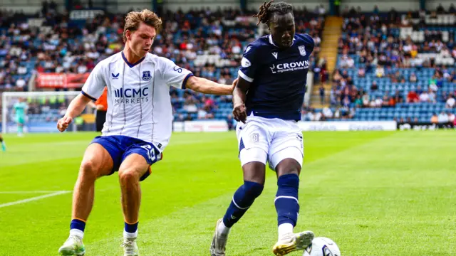 Everton's Tyler Dibling and Dundee's Idris Odutayo