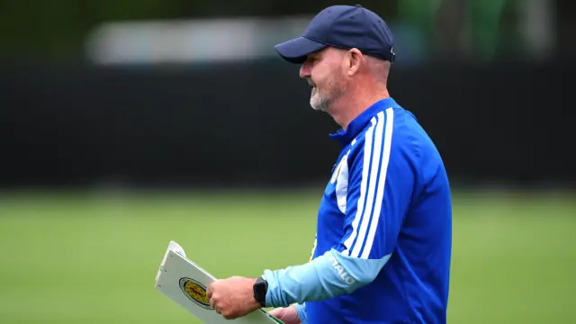Scotland manager Steve Clarke during a training session at the Atrium Health Media Centre in Charlotte.