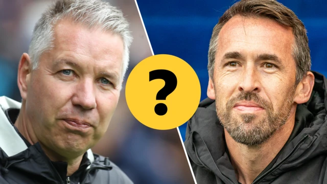 Split image of Darren Ferguson and Christian Fuchs with a question mark in the middle