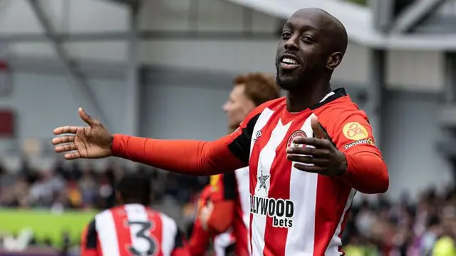 Yoane Wissa celebrates scoring a goal for Brentford