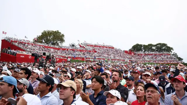 A wide shot of American fans