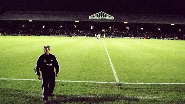 Kevin Keegan the manager of Fulham watches the action at Craven Cottage