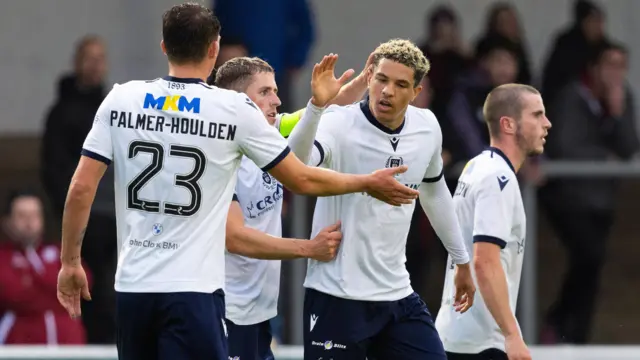 Ethan Ingram celebrates his goal at Gayfield