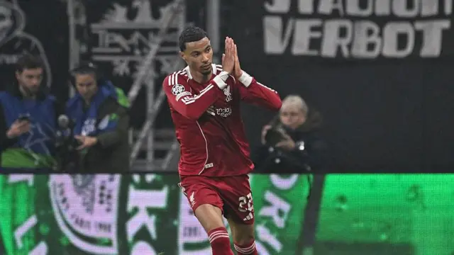 Hugo Ekitike reacts after scoring against Eintracht Frankfurt