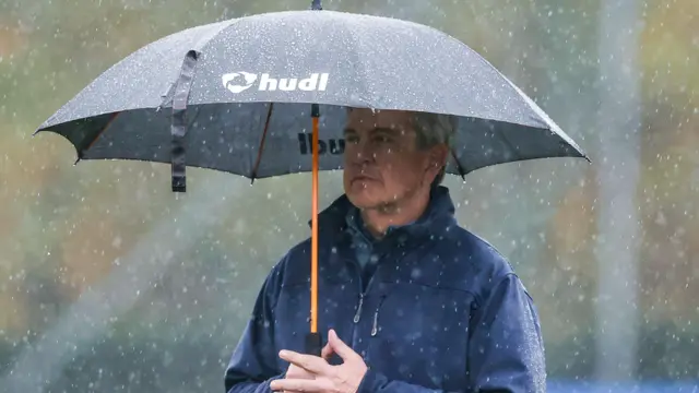 Chairman Andrew Cavenagh watched Rangers train in the rain on Wednesday