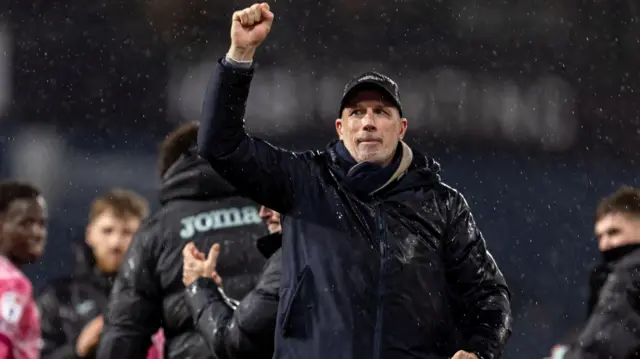 Norwich boss Philippe Clement punching the air after their 5-0 win at West Brom