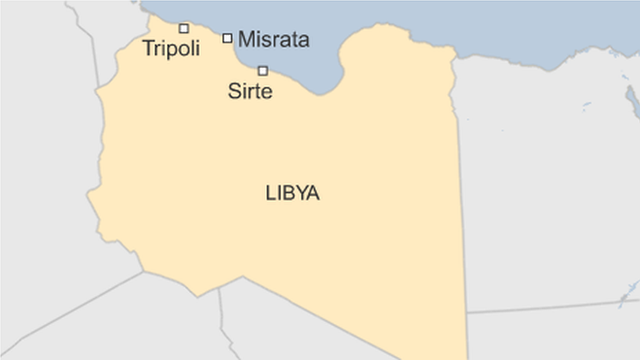 map of Libya showing position of Misrata, Tripoli and Sirte