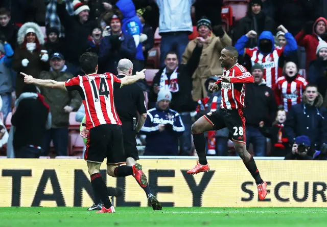 Jermain Defoe celebrates scoring his first goal for Sunderland