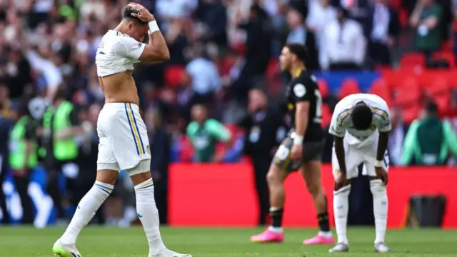 A dejected Mateo Joseph of Leeds United at full time