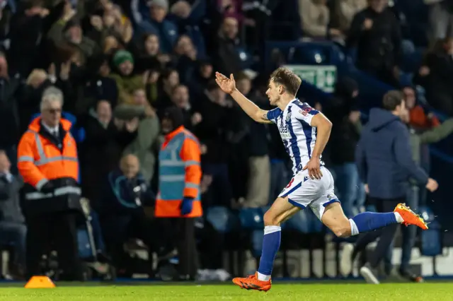 Jayson Molumby celebrating his winning goal against Swansea on Saturday