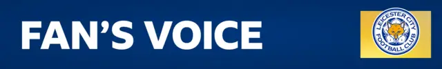 Dark blue banner that says 'fan's voice' next to the Leicester city badge