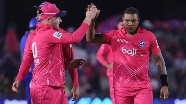 Ottneil Baartman celebrates a wicket