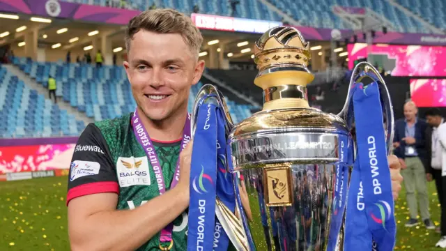 Sam Curran with ILT20 trophy