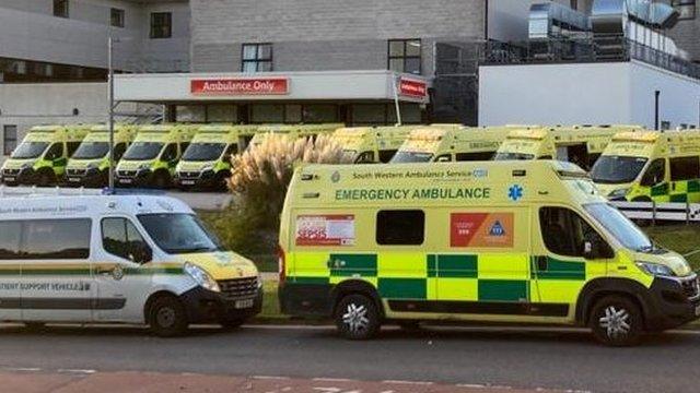 Ambulances outside Royal Cornwall Hospital