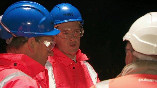 George Osborne with two network rail workers