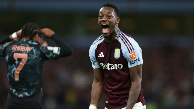 Jhon Duran celebrates Aston Villa's win over Bayern Munich