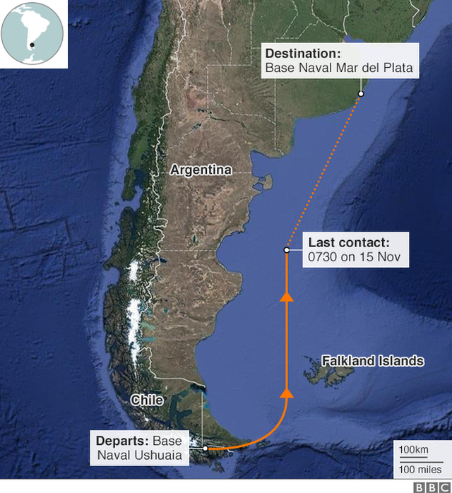 Map of the area where the submarine disappeared