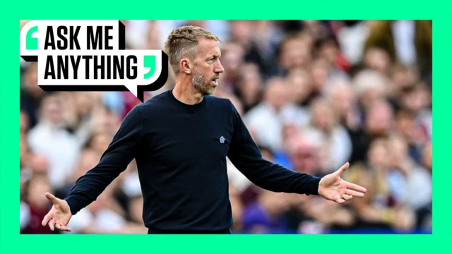 Graham Potter with his arms outstretched on a green 'Ask Me Anything' template