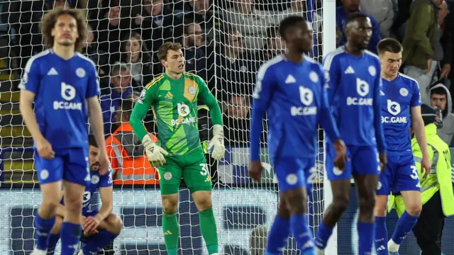 Leicester players dejected after conceding against Newcastle