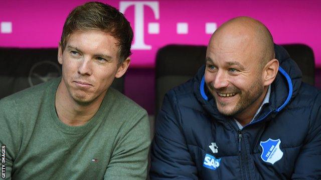 Hoffenheim head coach Julian Nagelsmann (left) with the club's director of football Alexander Rosen