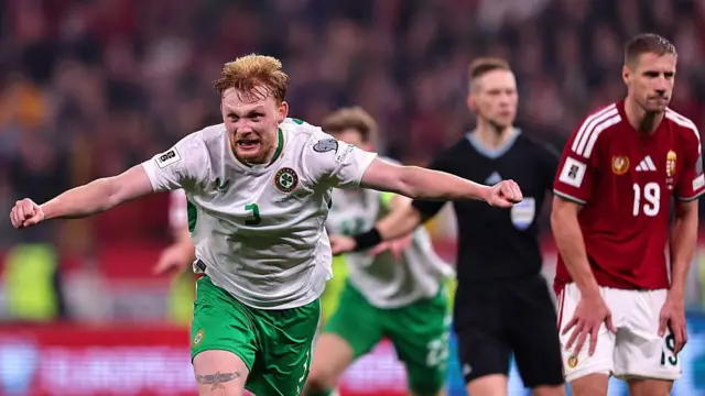 Republic of Ireland's Liam Scales celebrates against Hungary