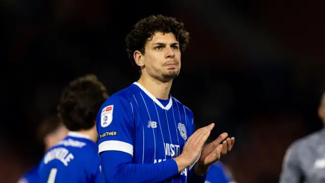 Cardiff City's Yousef Salech applauding at the end of the game
