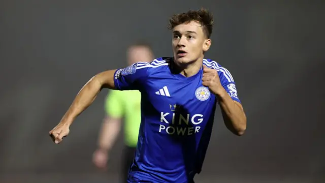 Will Alves of Leicester City during the Bristol Street Motors Trophy match between Northampton Town and Leicester City U21 at Sixfields on November 5, 2024